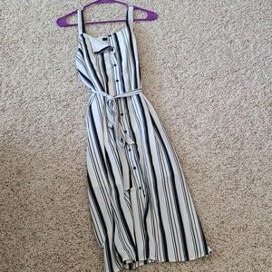 White and blue striped midi dress